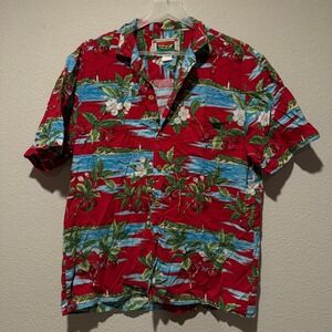 Banana‎ Jack Red Hawaiian Shirt Men's Cherry Lighthouse Print Summer Vacation